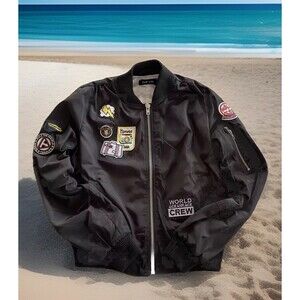 Fab'rik Travel Patches Zip Jacket Camera Luggage Black Team Life Fun Ladys Small